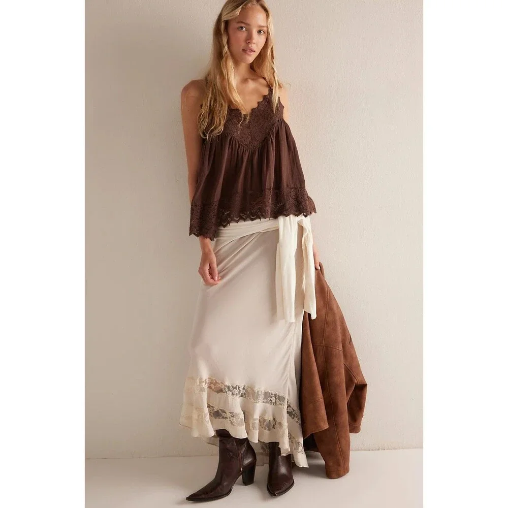 Intimately Free People Fiona Cami Blouse Top Tank Sleeveless Lace Slip XS 290111